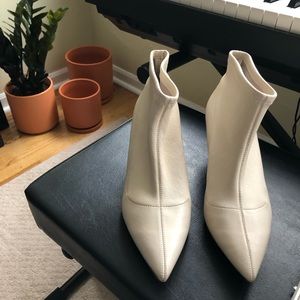 Something Navy Bone Leather Ankle Boot, Kitten Heel, Gently used.